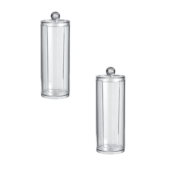 Cotton Qtip Holder Dispenser 2 Pack, Clear Plastic Storage Canisters for Cotton Balls, Pads, Floss Picks, Small Jars with Lids for Bathroom Vanity Organizing and Makeup Storage Accessories