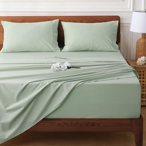 Cotton Queen Sheets Mint Color Extra Deep Pocket Fit 18 to 24 Inch Mattress Cooling Non Slip