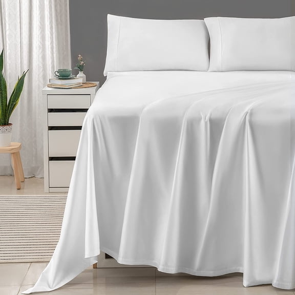 Cotton Queen Sheets Set - 600 Thread Count Sateen Weave Deep Pocket Bedding with Cooling Effect, Hotel White