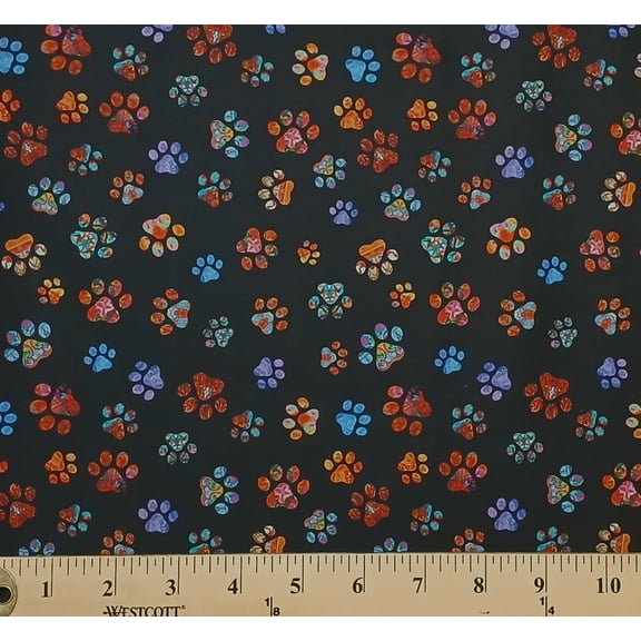Cotton Quilt Room Kitties Black Dogs Cats Pawprint Animal Pet Quilting Treasures Cotton Fabric Print by the Yard (2600-30381-J)