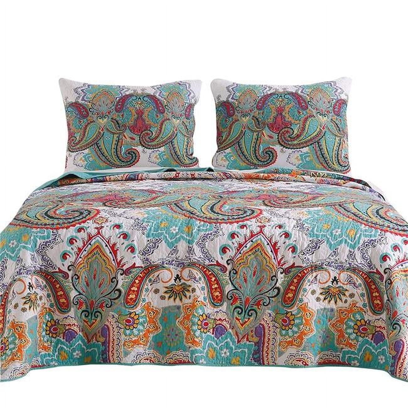 Queen Size Blue Paisley Microfiber Quilt Set