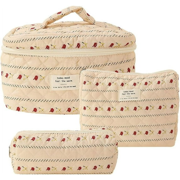 Cotton Quilted Makeup Bag Jolly House Floral Coquette Makeup Bag Aesthetic Cute Cosmetic Bag Large Travel Toiletry Bag