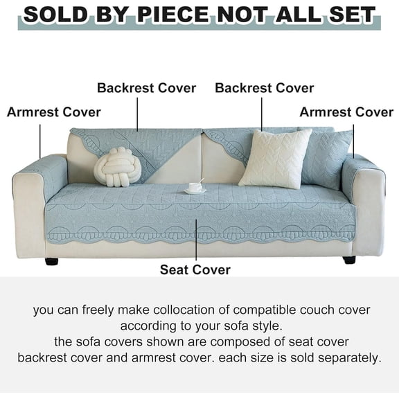 Cotton Quilted Pet Couch Covers for Sofa Farmhouse Rustic Floral Embroidery Sectional Couch Cover Soft Anti-Slip Sofa Slipcover Furniture Protector for Kids, Dogs, Pets (Blue,43"x70")