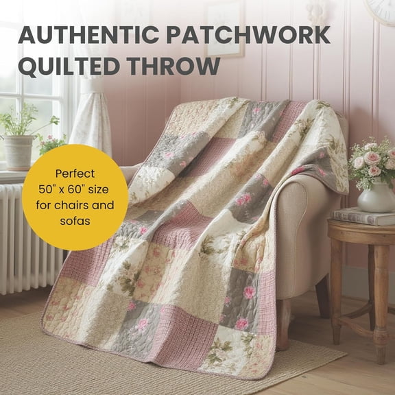 Cotton Quilted Throw Blanket 50x60 Floral Farmhouse Patchwork Shabby Chic Lap Quilt for Couch Bed