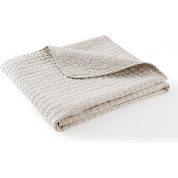 Cotton Quilted Throw Decorative Throw Blanket Multi Color Super Soft Warm Indian Vintage Reversible Quilt for Sofa and Couch 50"x60" (Natural Beige)