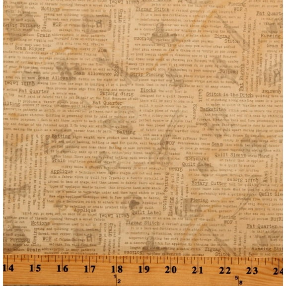 Cotton Quilting Zigzag Stitch Fat Quarters Blocks Backstitch Sew America Tan Cotton Fabric Print by the Yard (1197-41)