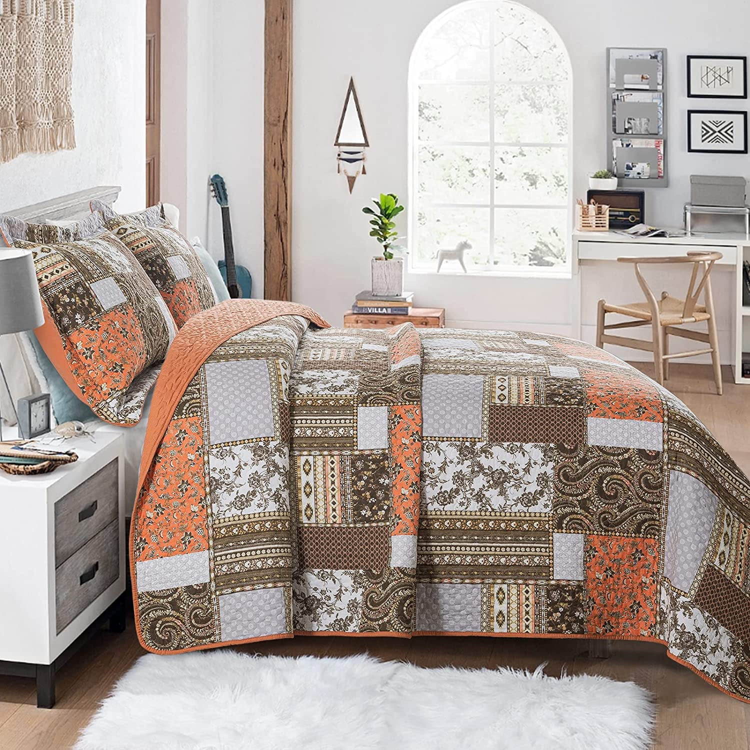 Cotton Quilts King Size Reversible Patchwork Bedspread Set for Summer Farmhouse HighlyWoven