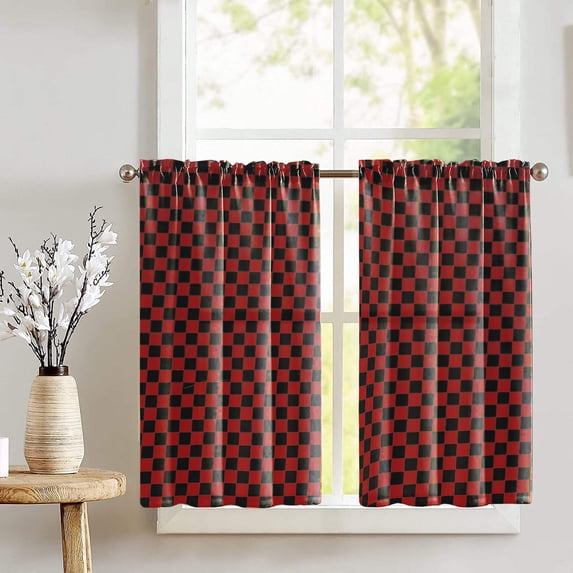 Cotton Racecar Checkerboard Print Café Tier Curtains Window Treatment Kitchen Home Décor