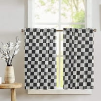 Cotton Racecar Checkerboard Print Café Tier Curtains Window Treatment Kitchen Home Décor