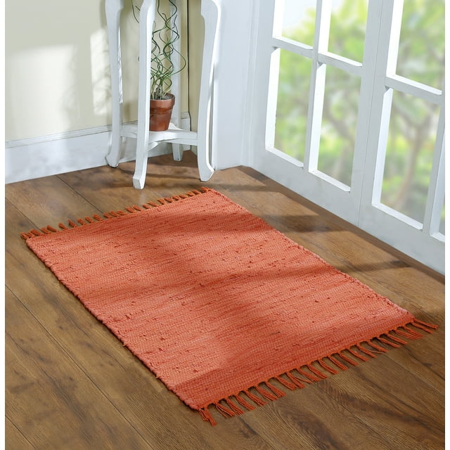 Cotton Rag Rug 24x36'' | 2x3' Multicolor Area Rugs- Hand Woven Washable & Reversible for Living Room Kitchen Entryway Throw Rug with Tassel
