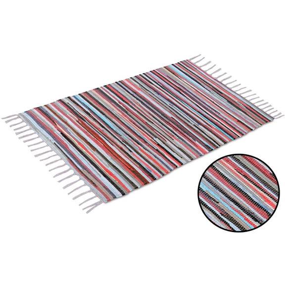 Cotton Rag Rug 36''x60'- 3’x5' - Multicolor Chindi Rug - Hand Woven Washable & Reversible for Living Room Kitchen Entryway Bedroom Rug Rag with Tassel