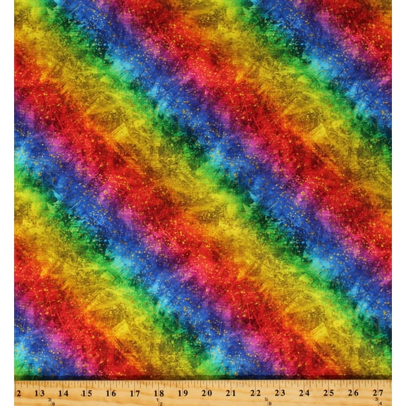 Cotton Rainbow Ombre Colorful Splatter Gold Speckled Multicolor Cotton Fabric Print by the Yard (112794)