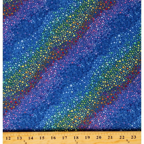 Cotton Rainbow Rainbows Spots Dots Ombre Blue Cotton Fabric Print by the Yard (77635-434)