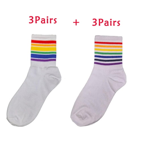 Cotton Rainbow Socks Mid-top Athletic Running Soft Thin No Show White Socks for Men and Women 6 Pairs
