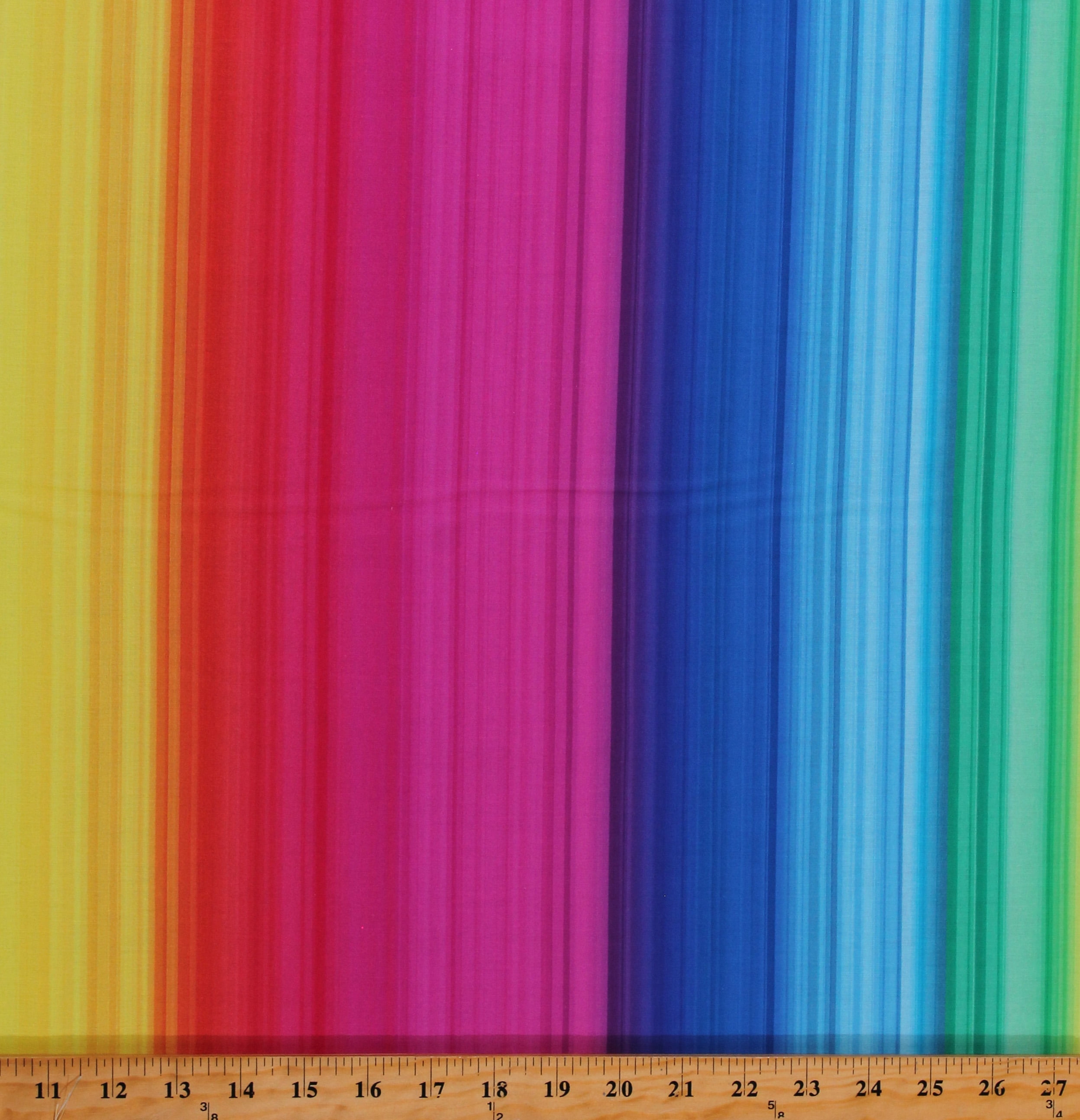 Cotton Rainbow Stripes Ombre Patterned Colorful Cotton Fabric