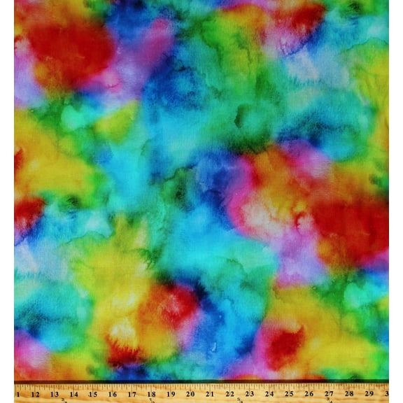 Cotton Rainbow Watercolor-Look Painted-Look Multi-Color Good Vibes Cotton Fabric Print by the Yard (U5095-181-Rainbow)