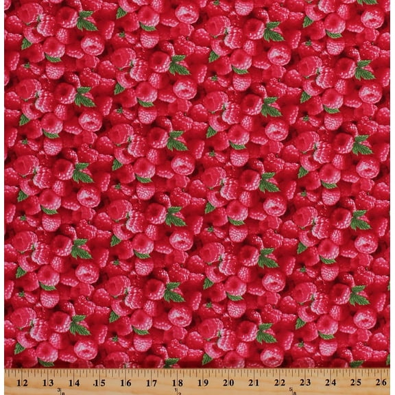 Cotton Raspberries Raspberry Berries Fruit Food Kitchen Culinary Pink Summer Gardening Farmer's Market Berry Good Cotton Fabric Print by the Yard (154Raspberry)