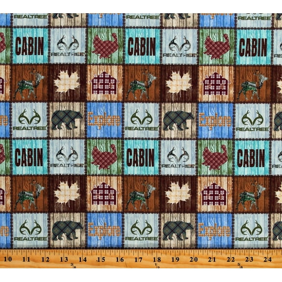Cotton Realtree Edge Cabin Fever Squares Camping Lodge Northwoods Multi-Color Cotton Fabric Print by the Yard (10370)