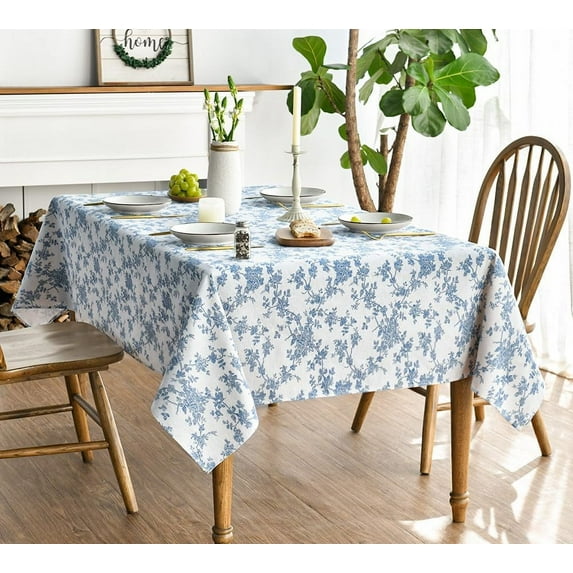Cotton Rectangular Tablecloth 60×84 Inch, Floral Flower Vintage Farmhouse Washable Table Cover for Party Picnic Dinner Decor