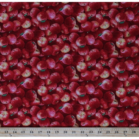 Cotton Red Apples Fresh Fruits Produce Food Kitchen Cooking Baking Culinary Fall Autumn Orchards Harvest Quilts Cotton Fabric Print by the Yard (260RED)