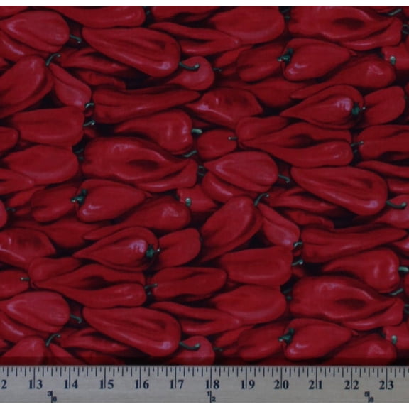 Cotton Red Hot Chilli Peppers Farmers Market Vegetables Cotton Fabric Print by the Yard (8045-1)