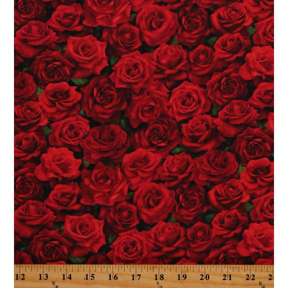 Cotton Red Roses Love Valentine's Day Floral Flowers Cotton Fabric Print by the Yard (SRKD-18896-97ROSE)
