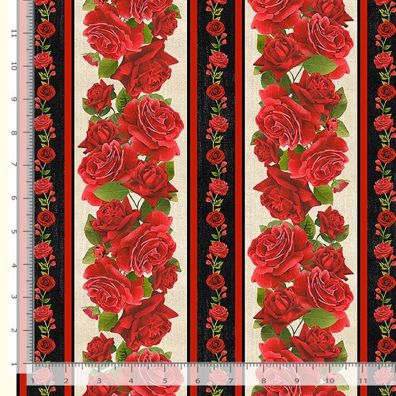Cotton Red Vintage 11" Stripe Rose Florals Timeless Treasures Cotton Fabric Print by the Yard (rose-cd2203-multi)