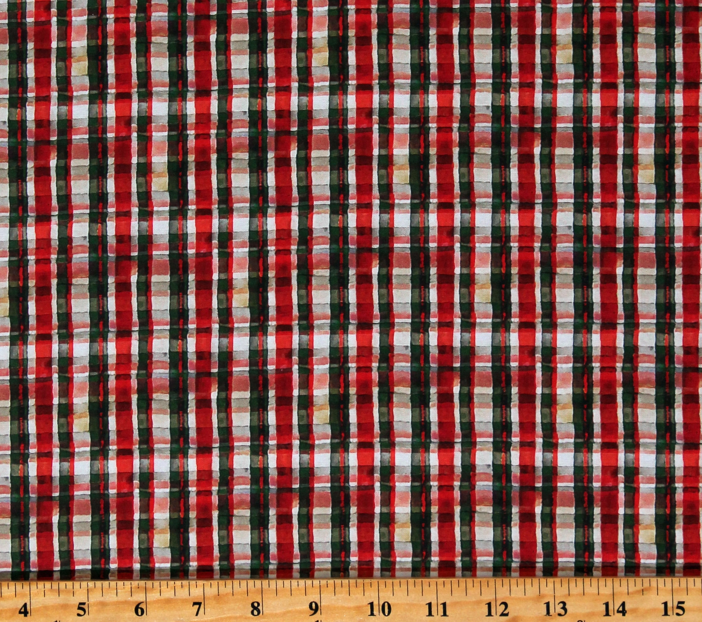 Cotton Red and Green Christmas Plaid Ol St. Nick Santas Arrival Old Saint Nick Cotton Fabric Print by the Yard (V5209-161-CHRISTMAS)