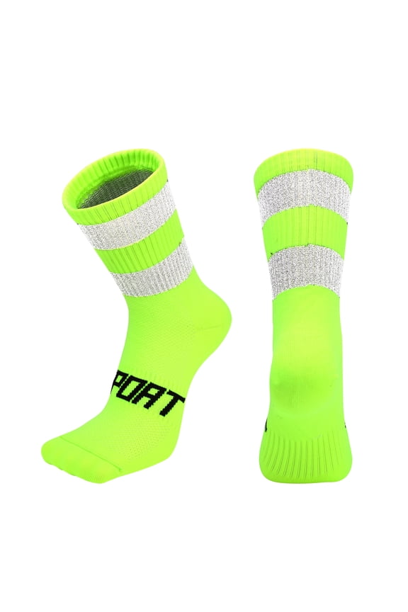 Cotton Reflective Cycling Socks High-Visibility Breathable Athletic Socks Bike Riding Running Socks for Men and Women Fluorescent green
