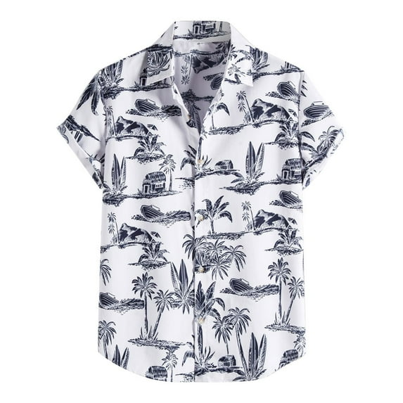 Cotton Regular Fit Short Sleeve Casual Hawaiian Shirt for Men