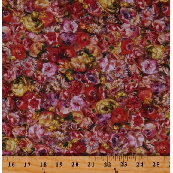 Cotton Renoir Impressionism Floral Flowers Digital Print Paintings Multicolor Cotton Fabric Print by the Yard (7689C-9C)