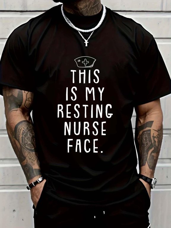 Cotton Resting Nurse Face Funny Registered RN Nurse Student Gift T-Shirt Men's Graphic Tee,Casual Short Sleeve Shirt