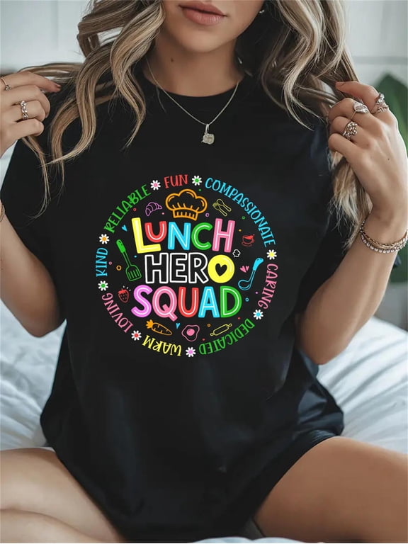 Cotton Retro Lunch Hero Squad Matching Cafeteria Squad Worker Crew Casual Graphic Tee Lightweight Daily Wear T-Shirt