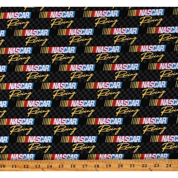 Cotton Retro Nascar Racing Logos Auto Racing Sports Black Cotton Fabric Print by the Yard (39190107-03GREY)