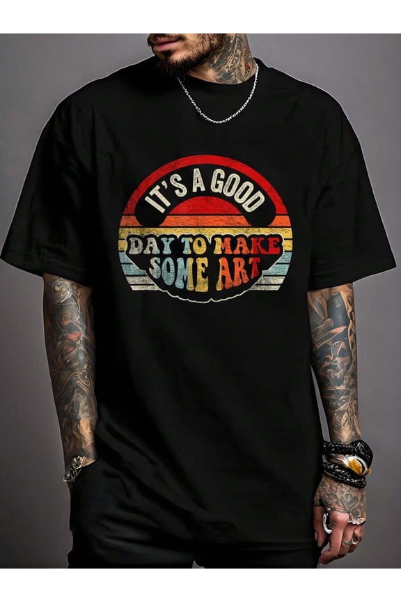 Cotton Retro Vintage It's A Good Day To Make Art Artist Art Maker T-Shirt Print T-Shirt Casual Crew Neck Short Sleeve Comfort Tee Top For Spring & Summer Men's Clothing
