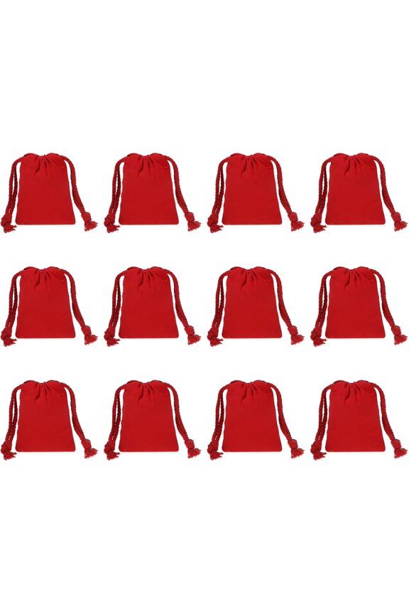 Cotton Reusable Drawstring Bags, 3x4 Inch 12 Pack Multipurpose Washable Dust Luggage Organizer, Travel Essentials Storage Pouch, Red