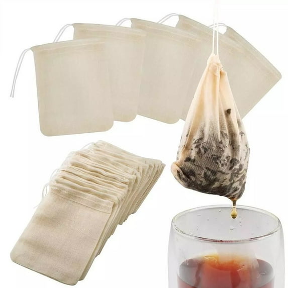 For Cotton Reusable Tea Bags 50 Pack, Eco-Friendly Drawstring Filters for Loose Leaf Tea, Herbs, Spices, Biodegradable Unbleached Cheesecloth, 8x10cm Infuser Sachets