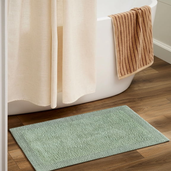 Savi Home Cotton Bath Mat, Reversible Scalloped Design, Sage Green, 17" x 24"