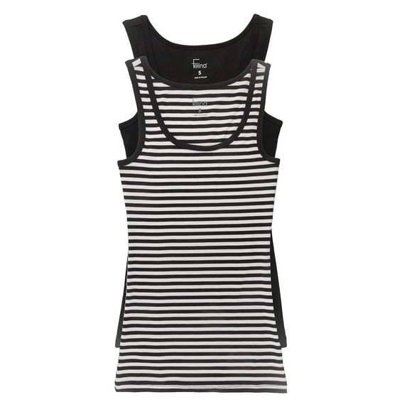Cotton Ribbed Tank Top - Stylish and Comfortable Womens Tank Tops, Sleeveless Design, Perfect for Layering (Black White Stripe, Large)