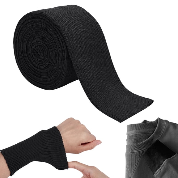Cotton Ribbing Fabric for Cuffs Waistbands Neckline Collar Trim Knitted Hem Black 60mm 2 yards/pc diy