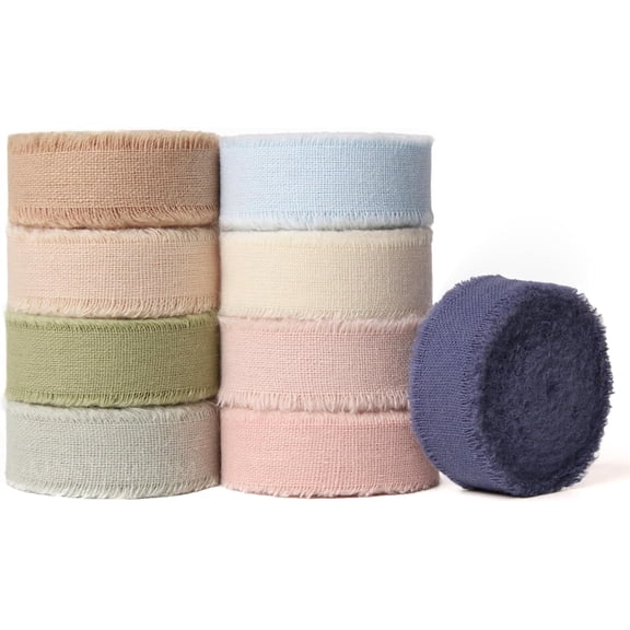 Cotton Ribbon Set 5/8" x45 Yards 9 Rolls, Handmade Fringe Ribbons in Mixed Colors for Gift Wrapping, Wedding Decor, Bouquets, DIY Crafts