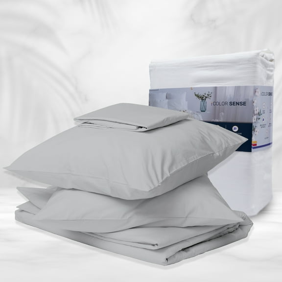 Color Sense Cotton Rich Full Sheet Set, 800 Thread Count Wrinkle Resistant, Quick Dry, Soft & Smooth 4-Piece Set Light Gray