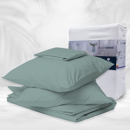 Color Sense 4-Piece 800 Thread Count Wrinkle-Resistant Quick Dry Soft & Smooth Cotton Blend Sateen Bed Sheet Set, King, Aqua