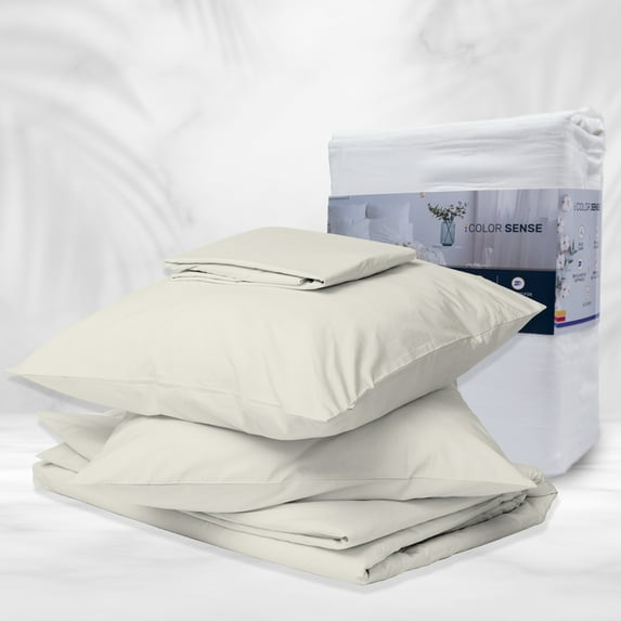 Color Sense 4-Piece 800 Thread Count Wrinkle-Resistant Quick Dry Soft & Smooth Cotton Blend Sateen Bed Sheet Set, King, Ivory