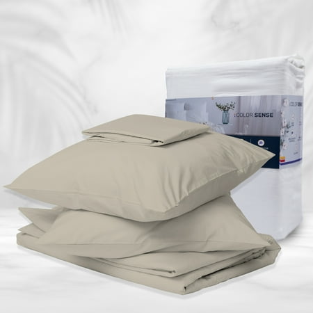 Cotton Rich Queen Sheet Set, 800 Thread Count Wrinkle Resistant, Quick Dry, Soft & Smooth 4-Piece Set Beige by Color Sense