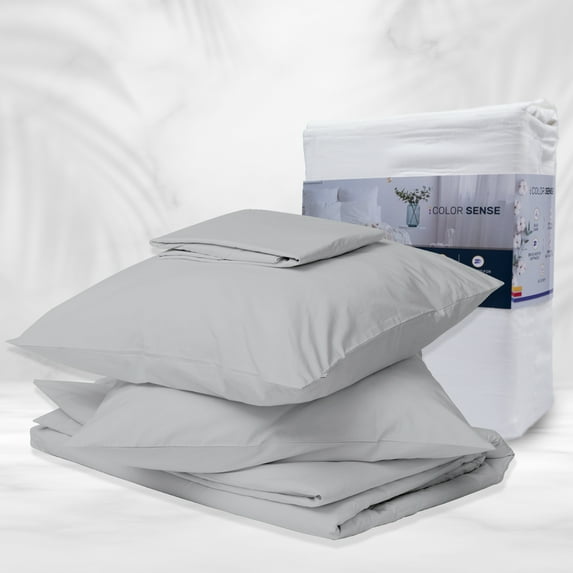 Color Sense 4-Piece 800 Thread Count Wrinkle-Resistant Quick Dry Soft & Smooth Cotton Blend Sateen Bed Sheet Set, Queen, Grey