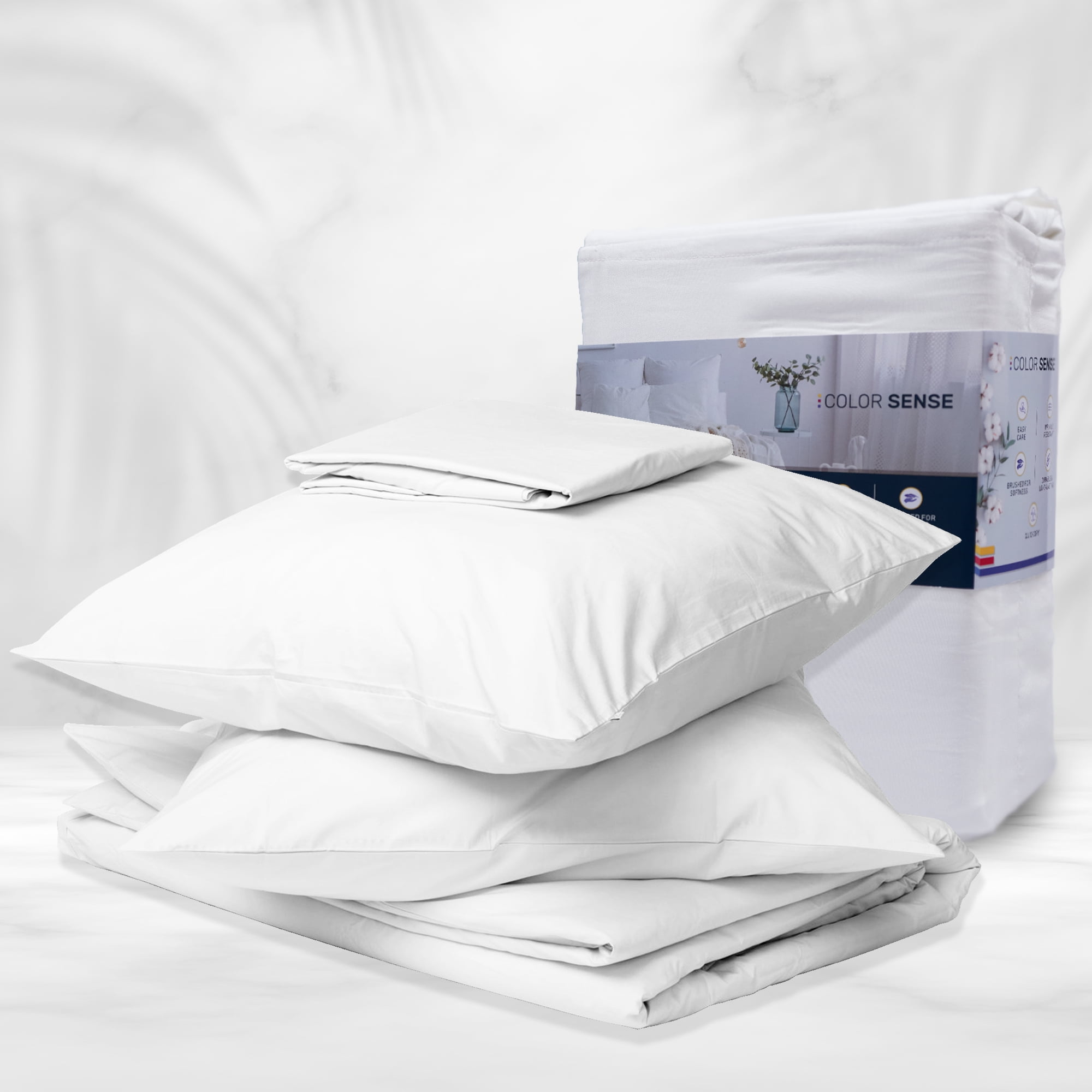 Queen White Cotton Blend Sateen Sheet Set