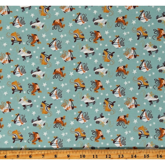 Cotton Roller Skates Roller Plades Skating Kids Children Toy Transportation Stars Light Blue Cotton Fabric Print by the Yard (STELLA-DRR2682-SCUBA) D385.58