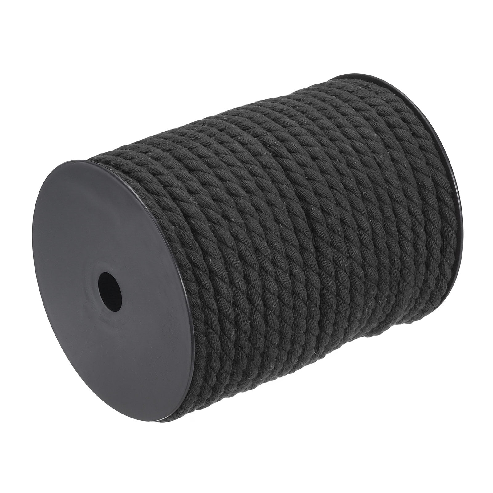 Cotton Rope 3 Strand Twisted Braided Rope Cord, Black 40m/47 Yard 8mm Dia for Wall Hanging, Plant Hanger