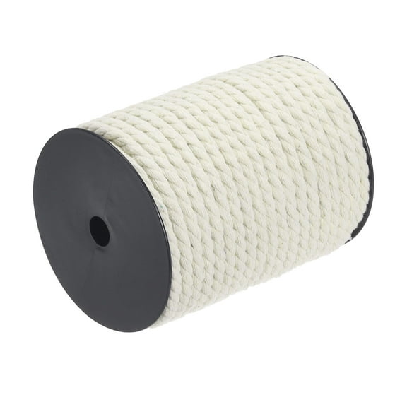 Cotton Rope 3 Strand Twisted Braided Rope Cord, Cream White 40m/47 Yard 8mm Dia for Wall Hanging, Plant Hanger